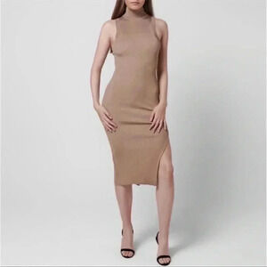 GOOD AMERICAN Rib-Knit Midi Dress In Warm Caramel Size 1/2 (Small/Med)
